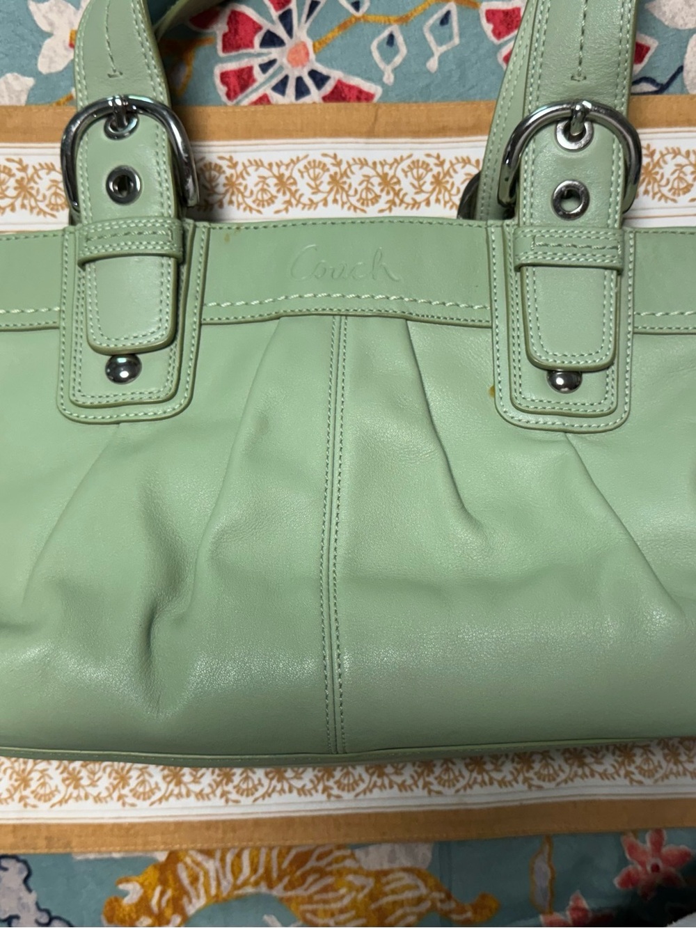 Beautiful Vintage soho Coach  Sage  Leather Shoulder Tote with Silver Hardware